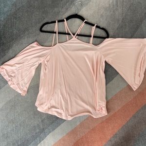 Pink bell sleeve cold shoulder top